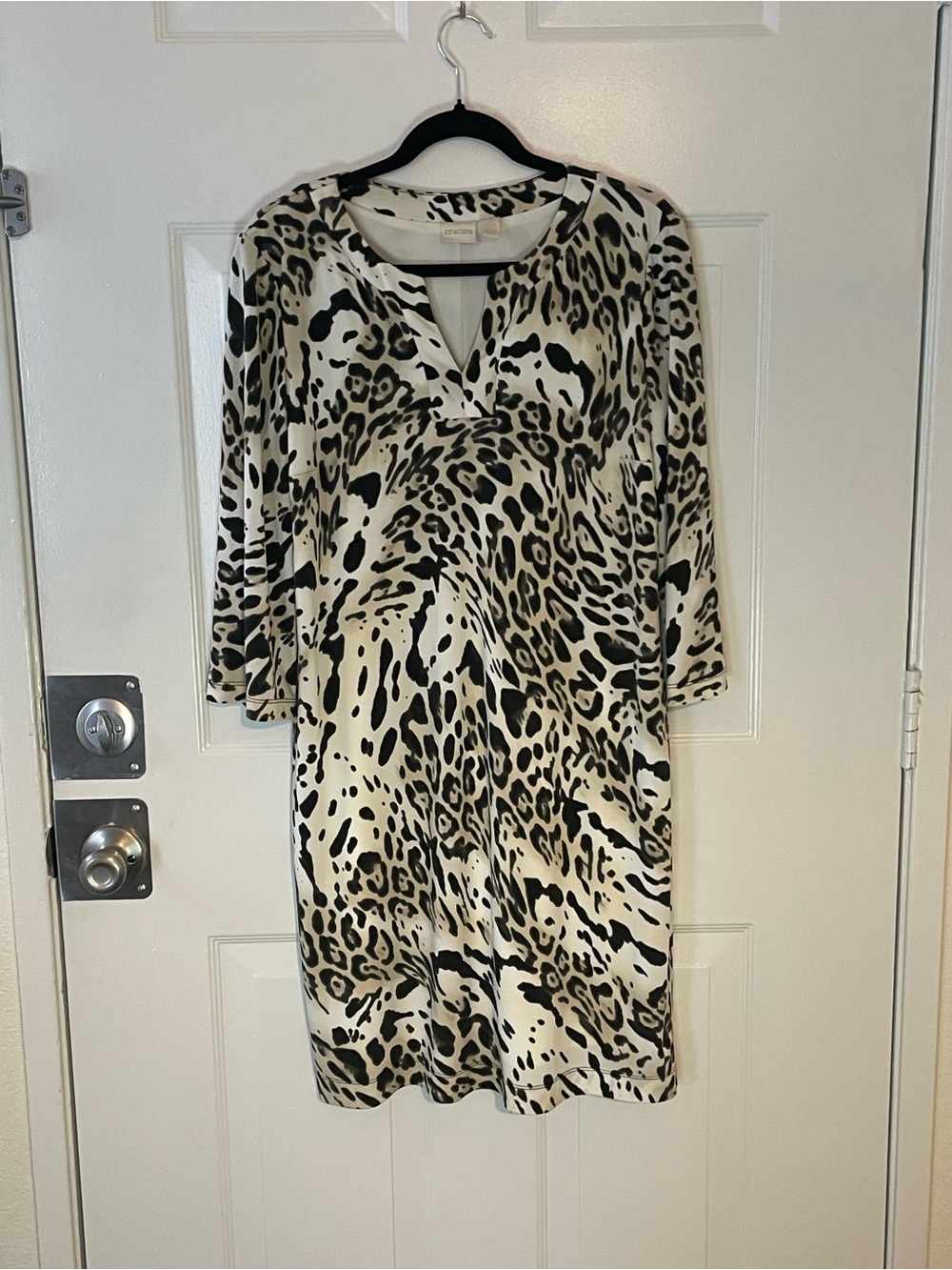 Chico's Black and Cream Animal-Print Shift Dress